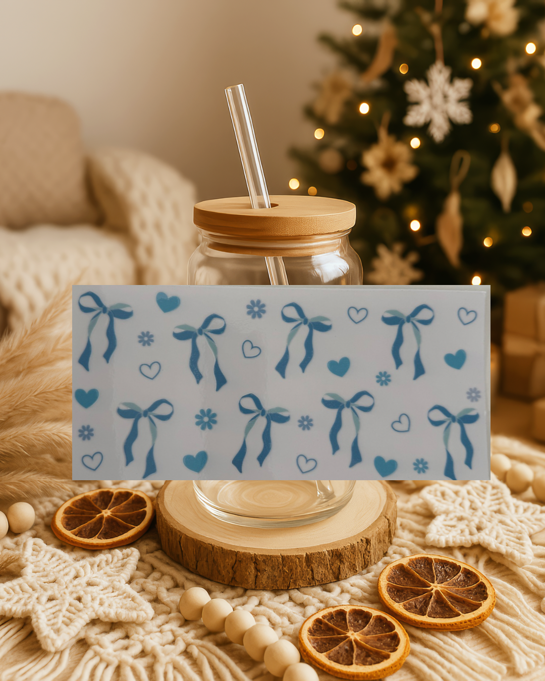 Schleifen Herzen Blumen blau