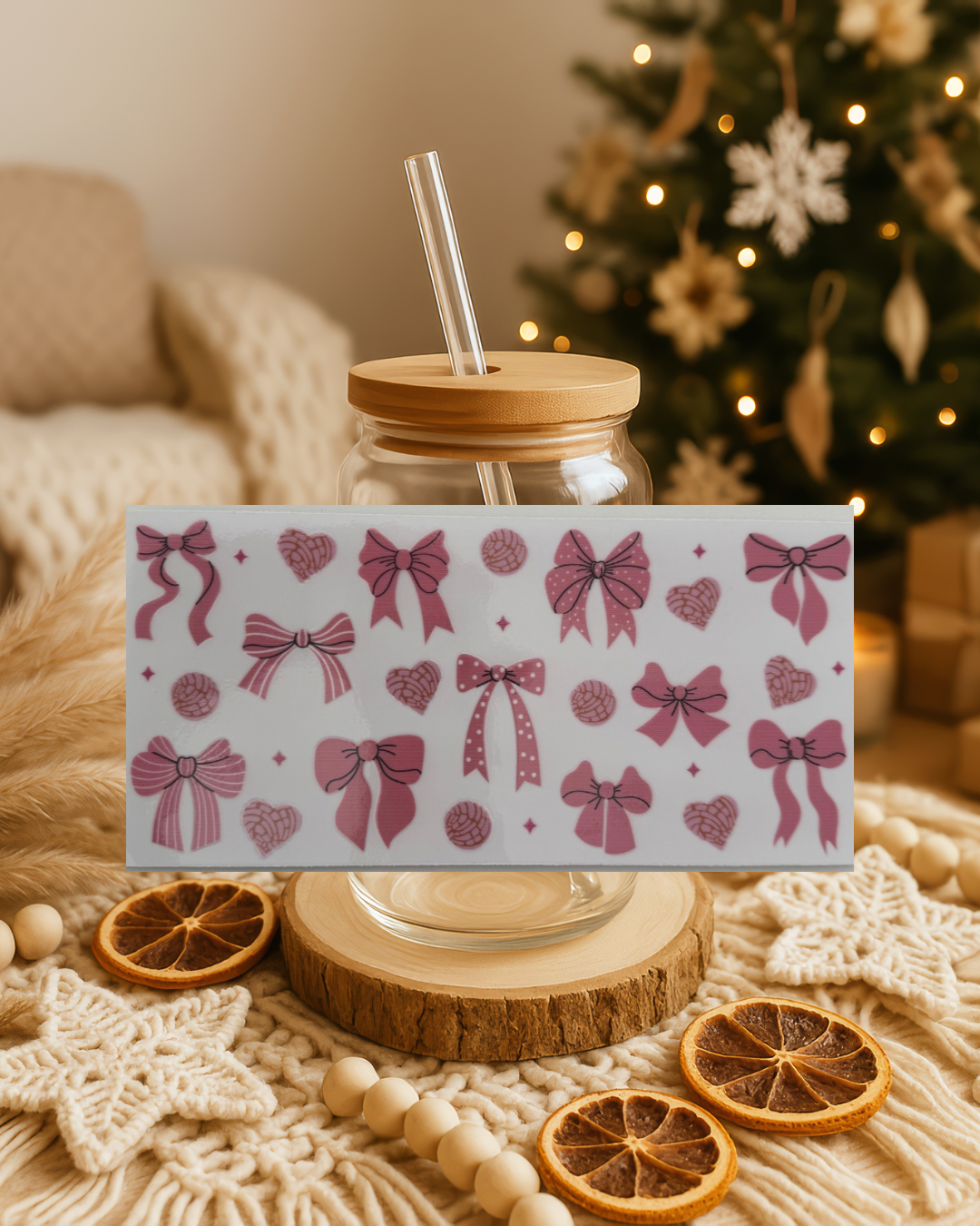 Schleifen mit Herzen und Kreisen rosa