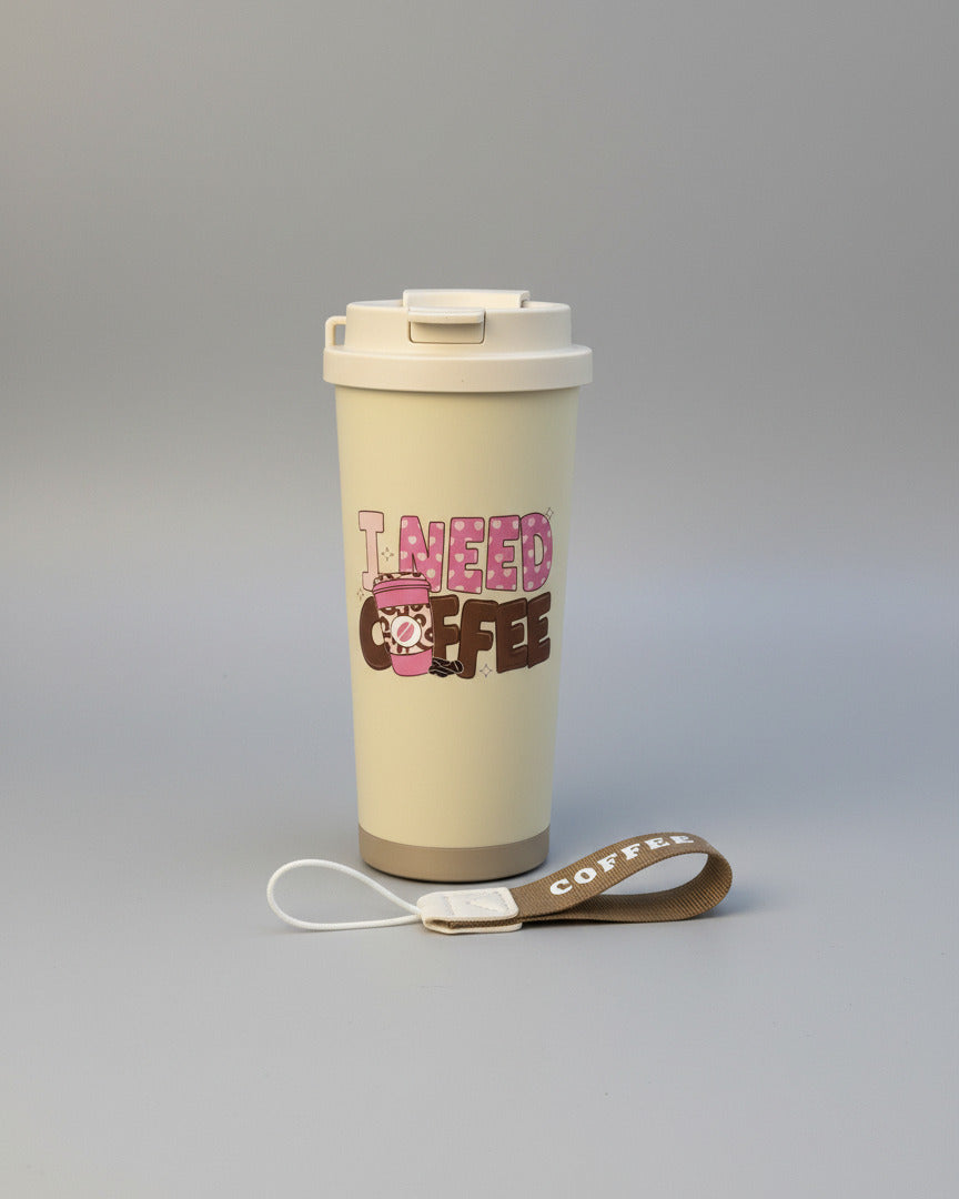 Coffee-to-go-cup creme L - ,,I need coffee"