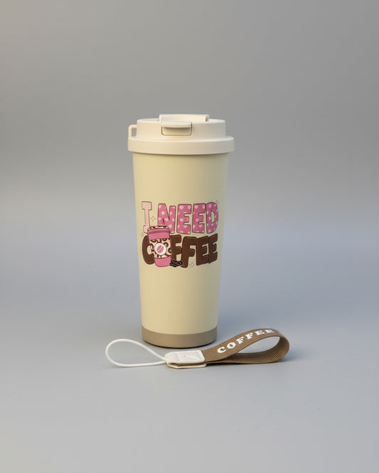 Coffee-to-go-cup creme L - ,,I need coffee"