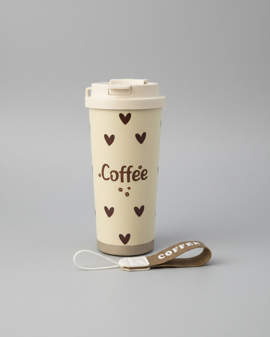 Coffee-to-go-cup creme L - ,,Coffee" brown hearts
