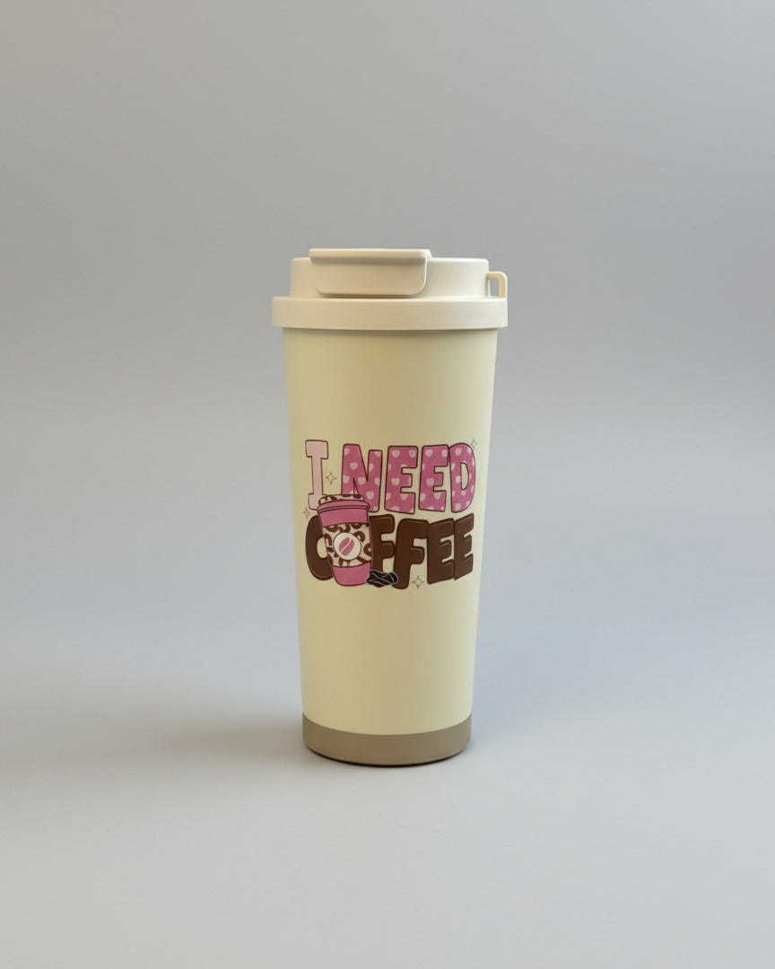 Coffee-to-go-cup creme L - ,,I need coffee"