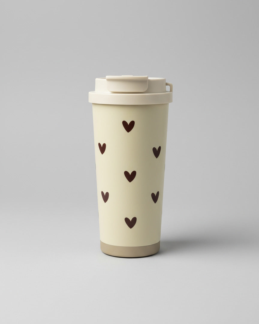 Coffee-to-go-cup creme L - ,,Coffee" brown hearts