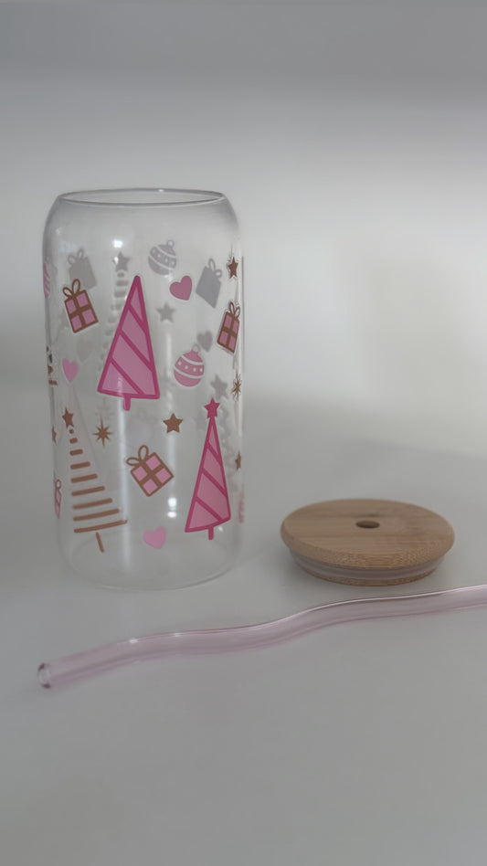 Rosé christmas - fertiges Trinkglas mit rosa wave Strohhalm