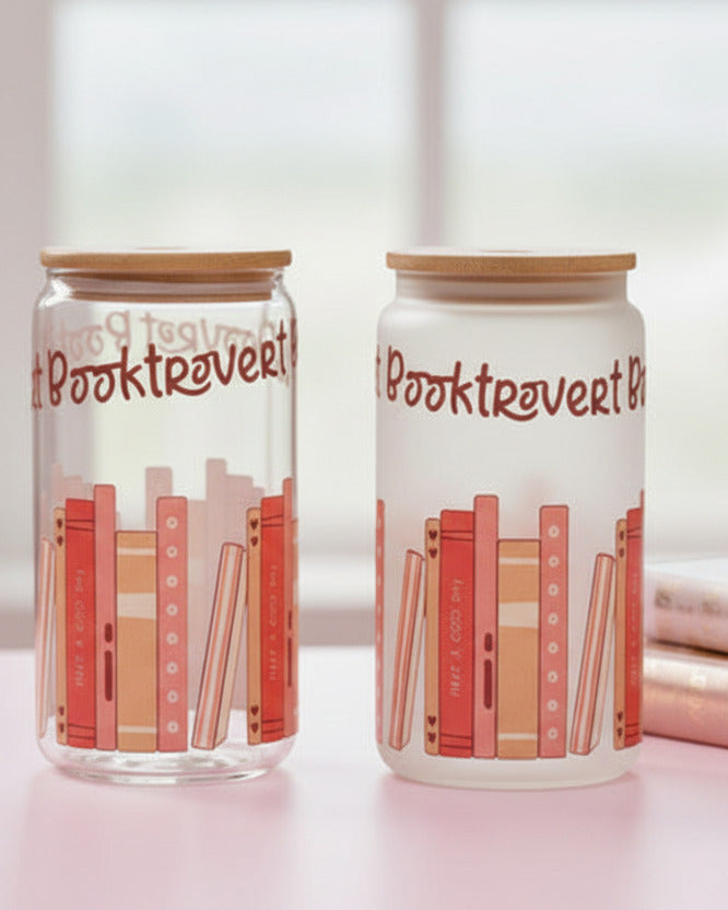 Trinkglas mit Bambusdeckel - Booktrovert