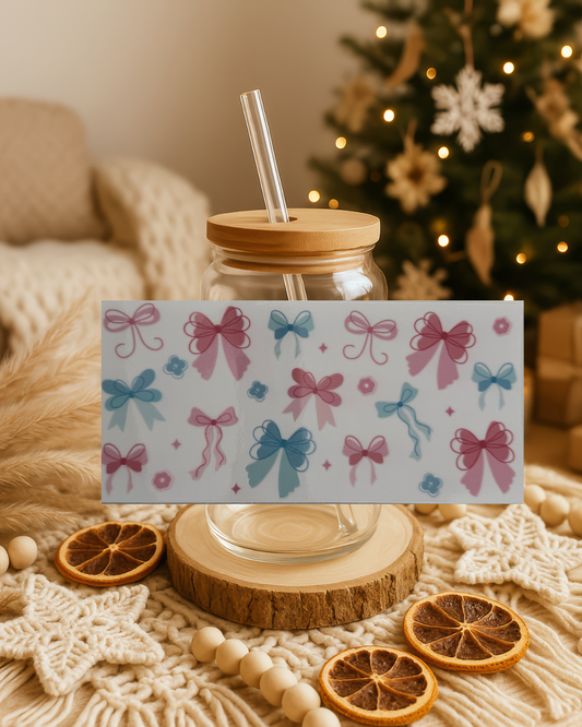 Schleifen und Blumen rosa blau