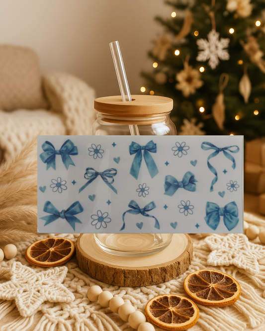 Schleifen und Blumen blau