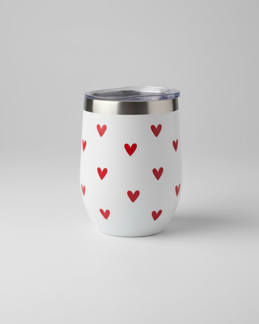 Coffee-to-go-cup white S - red hearts