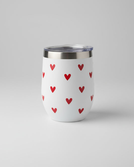 Coffee-to-go-cup white S - red hearts