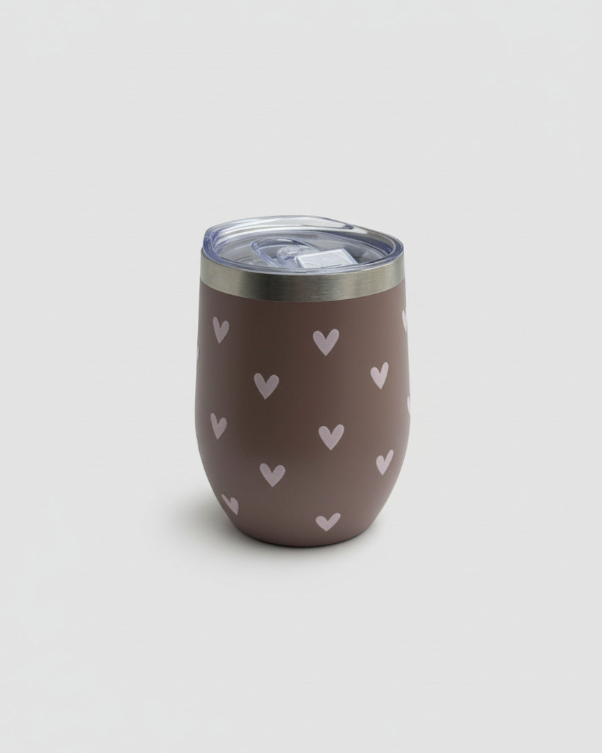 Coffee-to-go-cup taupe S - rosa hearts