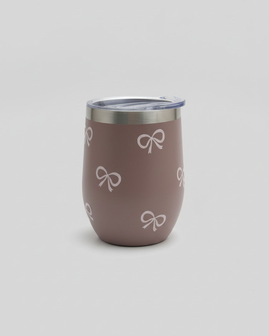 Coffee-to-go-cup taupe S - rosa bows