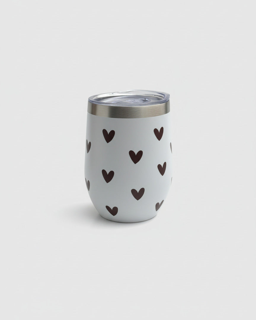 Coffe-to-go-cup white S - brown hearts