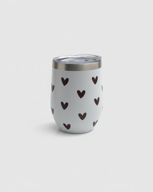 Coffe-to-go-cup white S - brown hearts