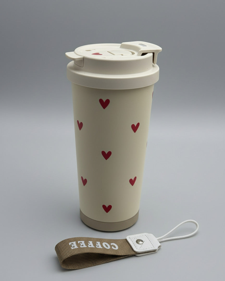 Coffe-to-go-cup creme L - red hearts