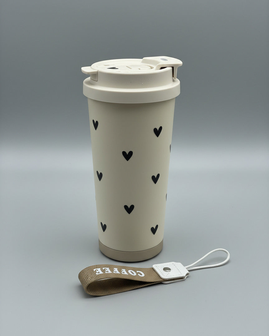 Coffee-to-go-cup creme L - black hearts